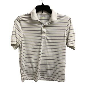 Izod Performance Golf Mens Polo Shirt S  White Green Navy striped Short Sleeve